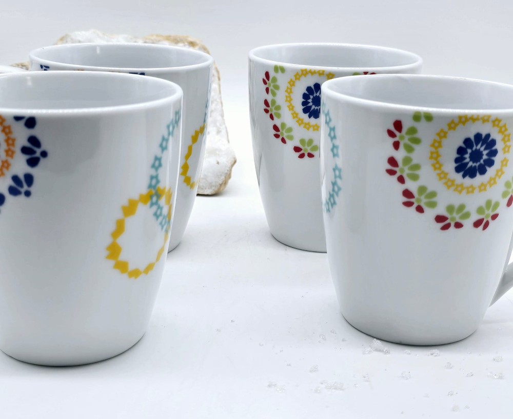 Set of 4 Ceramic Coffee Mugs Colorful Floral Pattern Tea Cups Dishwasher Safe