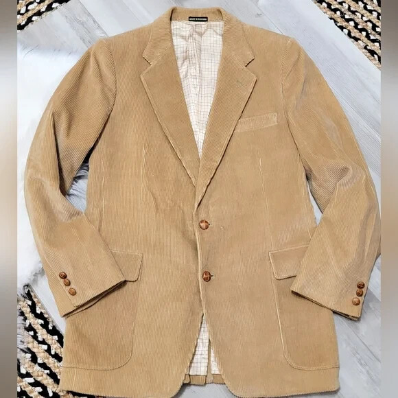Vintage French Tan Whale Corduroy Blazer Men's Size 42R Slim Fit