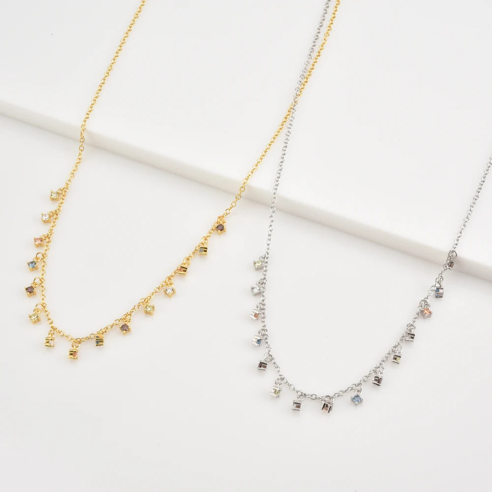 Silver Sage Zircon Fox Five Crystal Choker Necklace Rainbow Chain