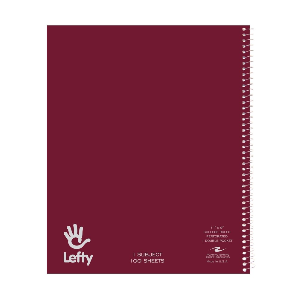 left handed spiral lefty notebook 100 sheets single book 11x9 - 100 sheets