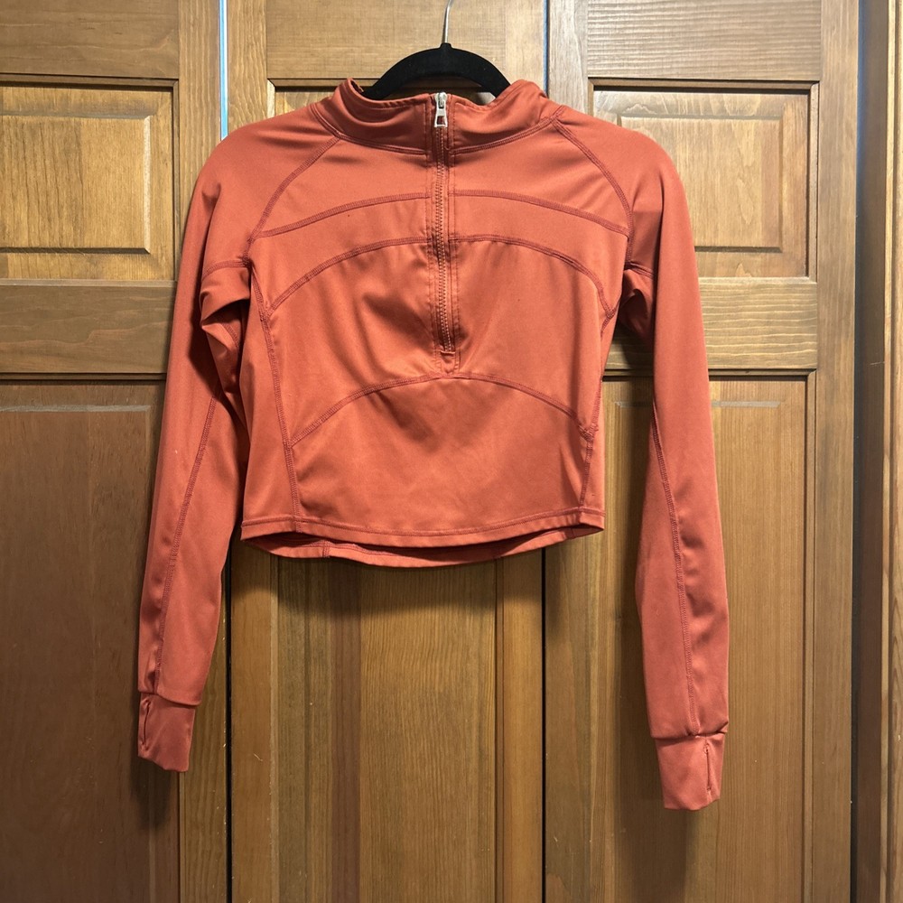 Women's Rust 1/4 Zip Mock Neck Long Sleeve Pullover Activewear Top Size S
