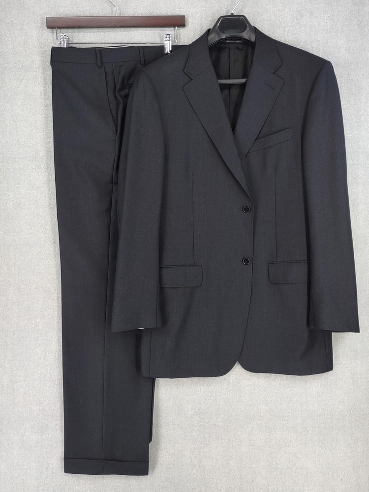 Canali Suit Mens 56 Regular Black Wool Cupro 2 Piece Single Breasted Italy