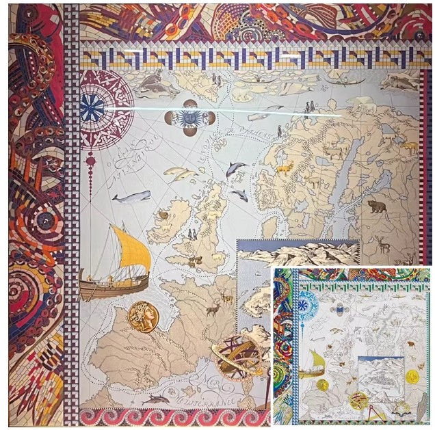 2025 New Boutique 18 Momme Twill Silk Wrap Scarf Pytheas Printing Shawl 35'