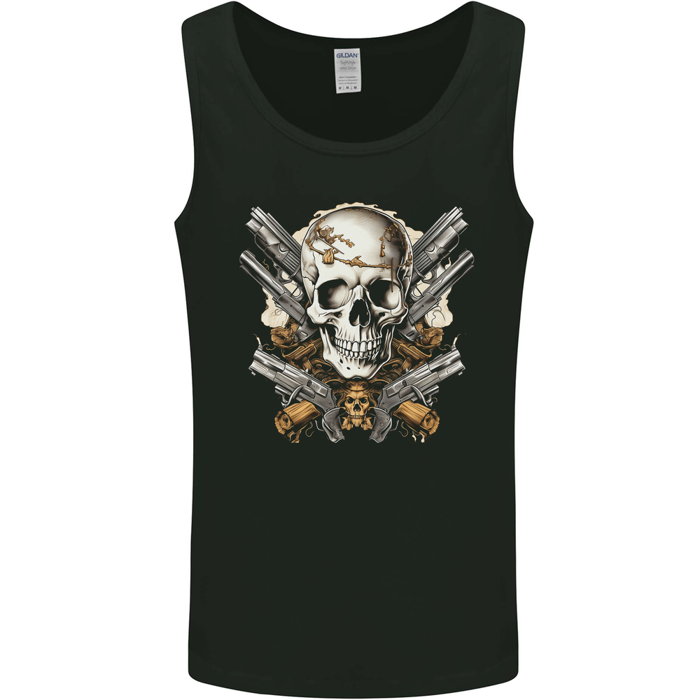 A Skull With Guns Cowboy Biker Mens Vest Tank Top