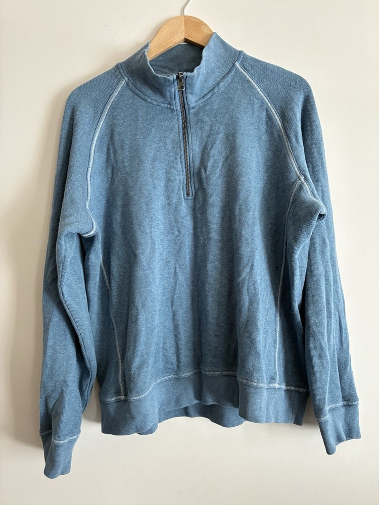 L.L. Bean Mens Traditional Fit 100% Cotton Rib-Knit Mock Neck Sweater Blue M-Reg