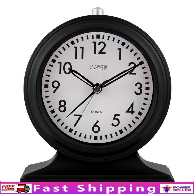 Silent Sweep Analog Alarm Clock Black Mantel Quartz Reliable Timekeeping