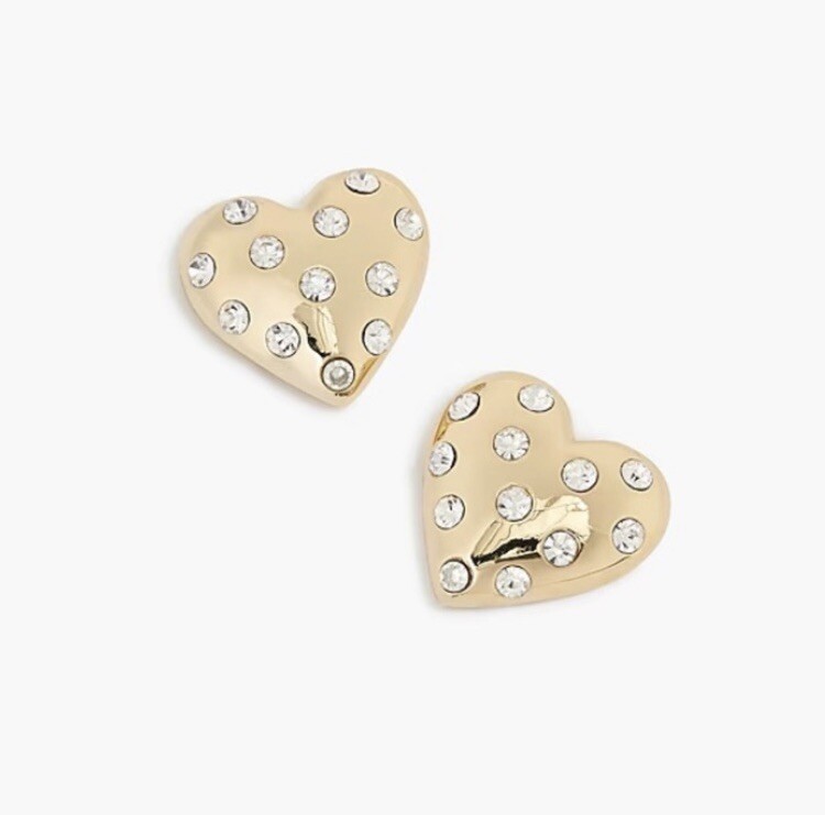NWT J. Crew Pavé Puffy Heart Bauble Earrings Gold Valentine’s Day Preppy Factory