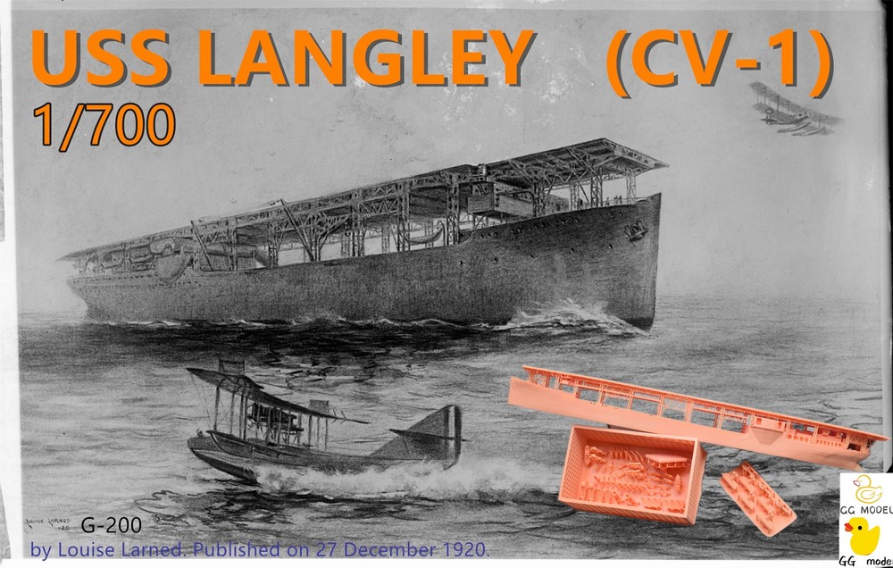 3D Printed Model  1/700 USS Langley Aircraft Carrier CV-1 Unpainted Kit