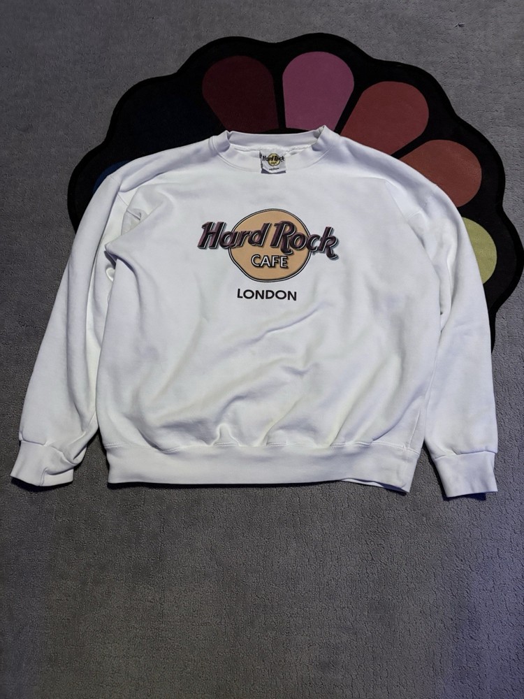 Hard Rock Cafe London Crewneck Sweatshirt Size M Logo White Classic 90's Vintage