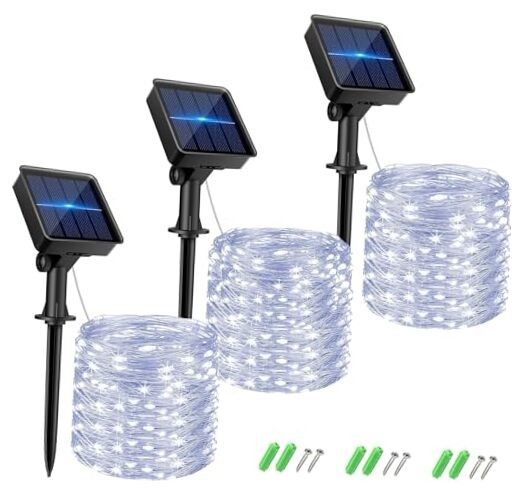 32FT 80LED Solar Fairy Lights Outdoor Waterproof 3 Pack Cool White