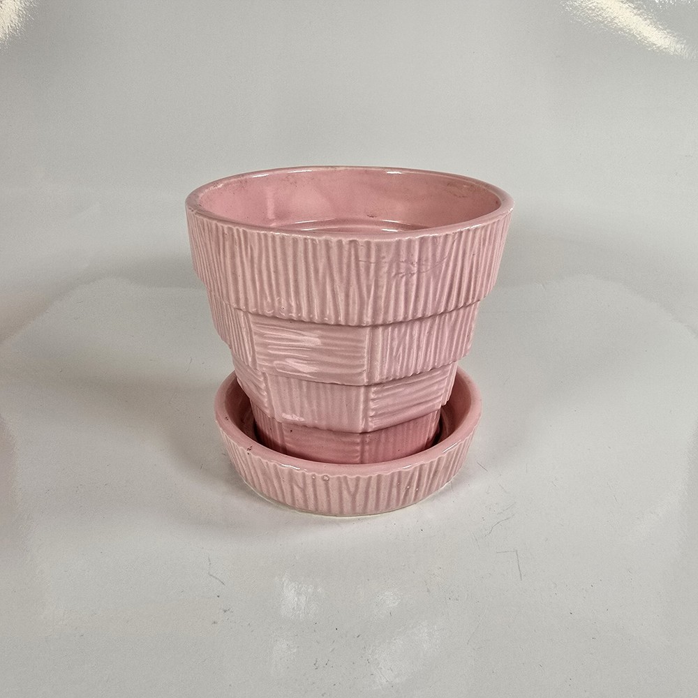 Vintage Mccoy Pot Planter 4in Pint Basket Weave Design