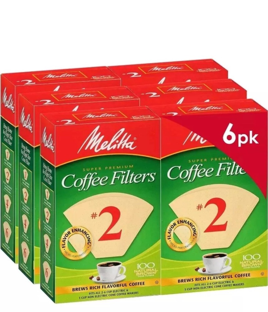 600 Count Melitta #2 Cone Coffee Filters, Natural Brown, 100 Count (Pack of 6)