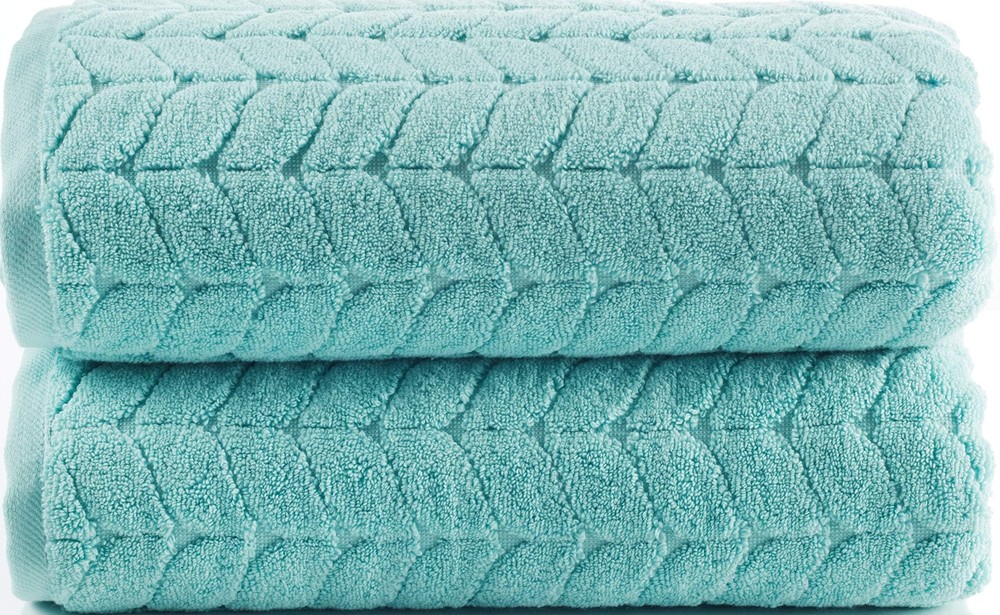 Turkish Jacquard Bath Towel Set - 2 Soft Quick-Dry Aqua Green Plush Towels