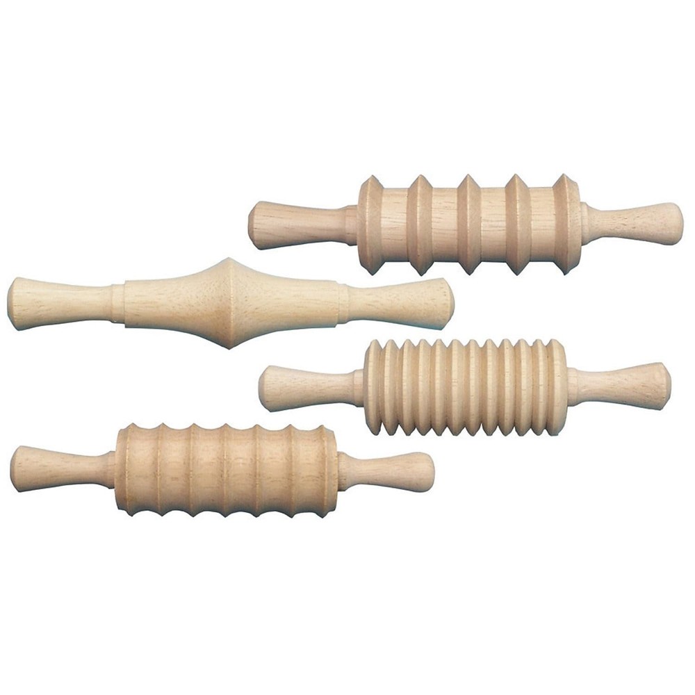 Assorted 4-Pattern Wooden Rolling Pin Set, 6-Inch, 4-Pack