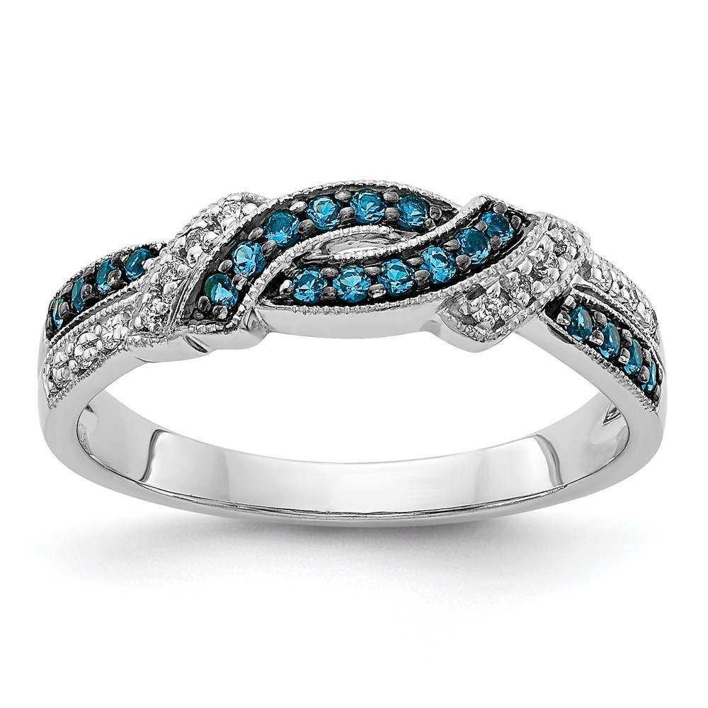 14k White Gold with Black Rhodium 1/4 Ct White & Blue Diamond Swirl Ring Size 7