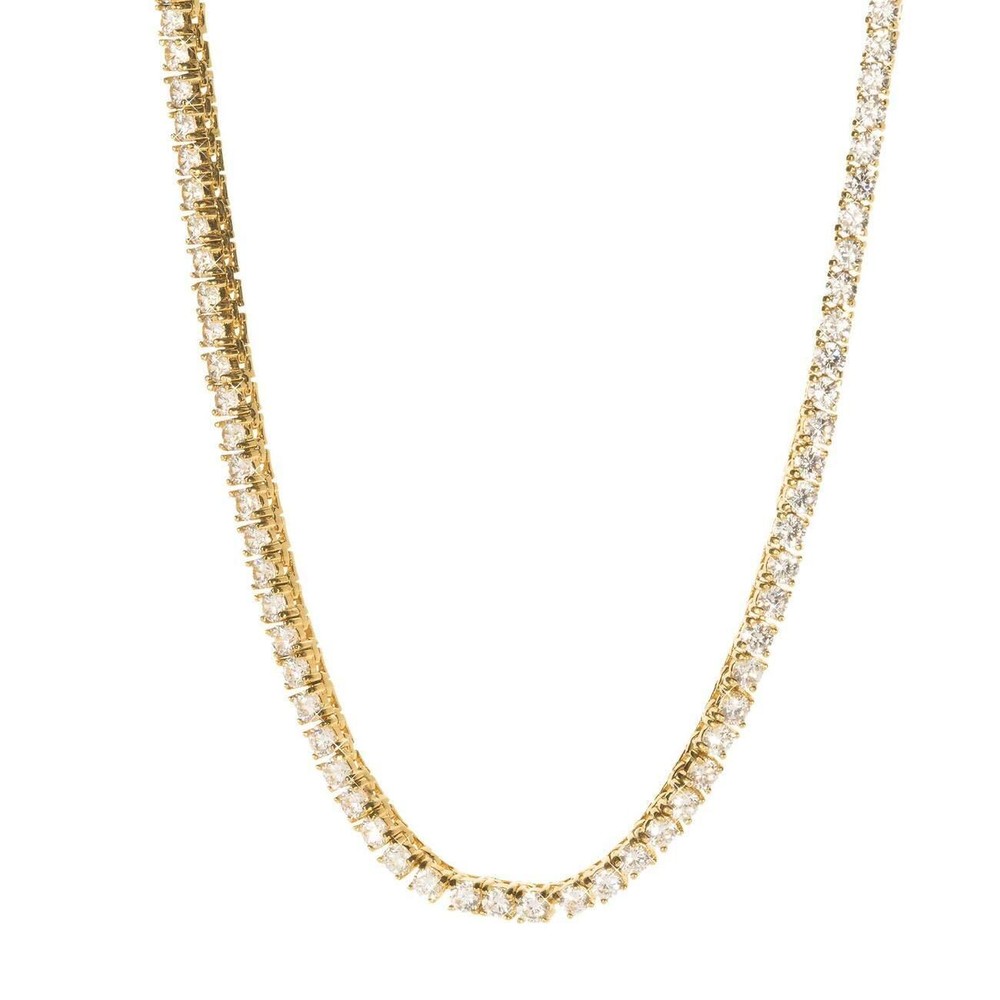 Unisex 3mm Solid 925 Sterling Silver 14K Gold Plated Tennis Chain with CZ Gemstone