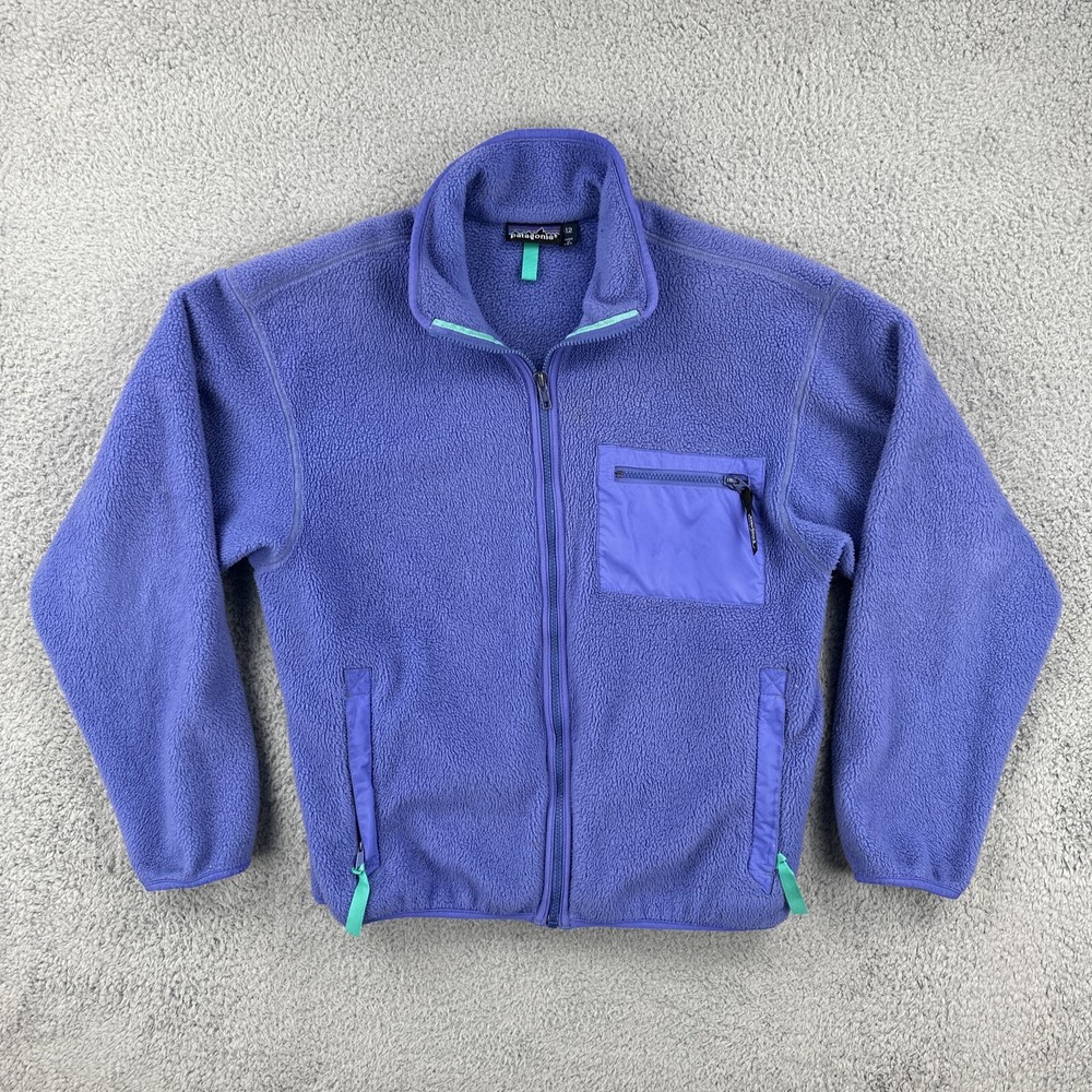 Vtg 90s Patagonia Womens Purple Full Zip Fleece Made in USA Hiking Outdoor