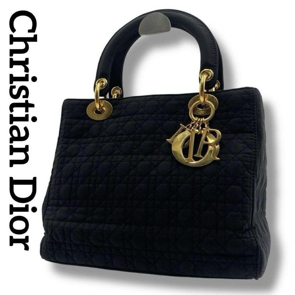 Dior Lady Canage Vintage CD Logo Quilted Leather Handbag