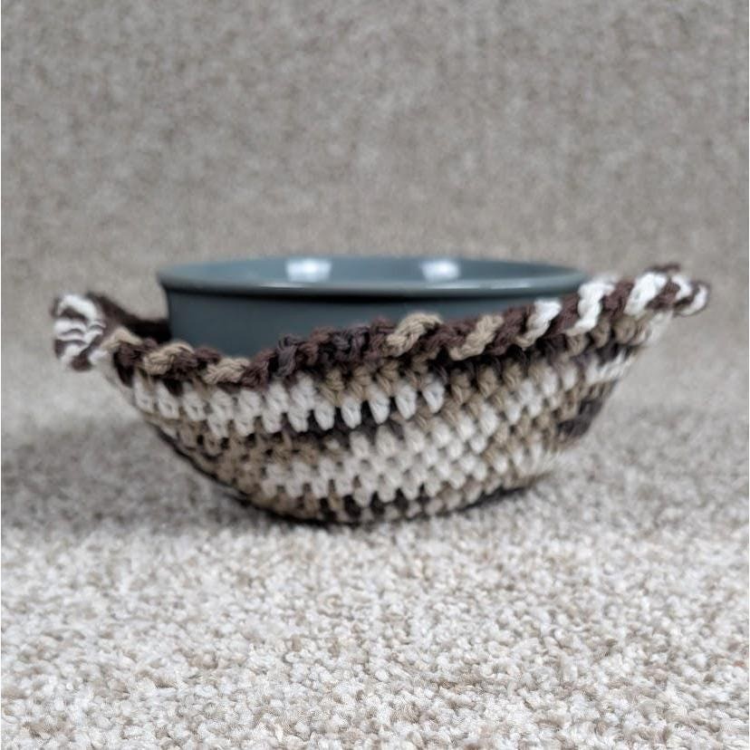 Handmade Brown Crochet Bowl Cozy for Hot or Cold Drinks Like Chocolate Milk