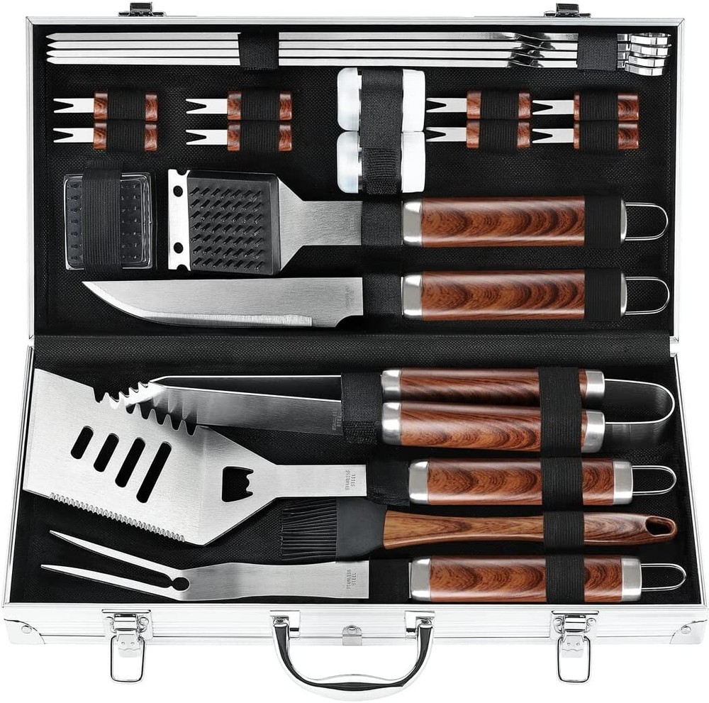 POLIGO 22pc BBQ Stainless Steel Grill Tools Set--Brown Handle--Clearance Sale-image