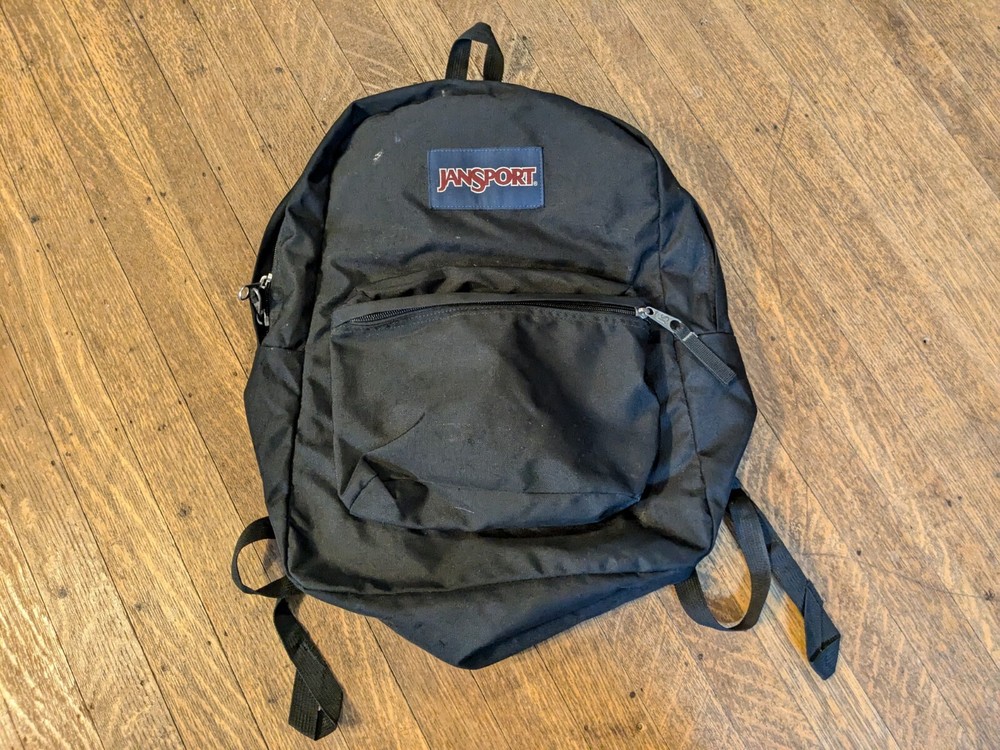 Jansport Backpack Navy Blue Zip Hiking School Black Medium Sized Unisex School