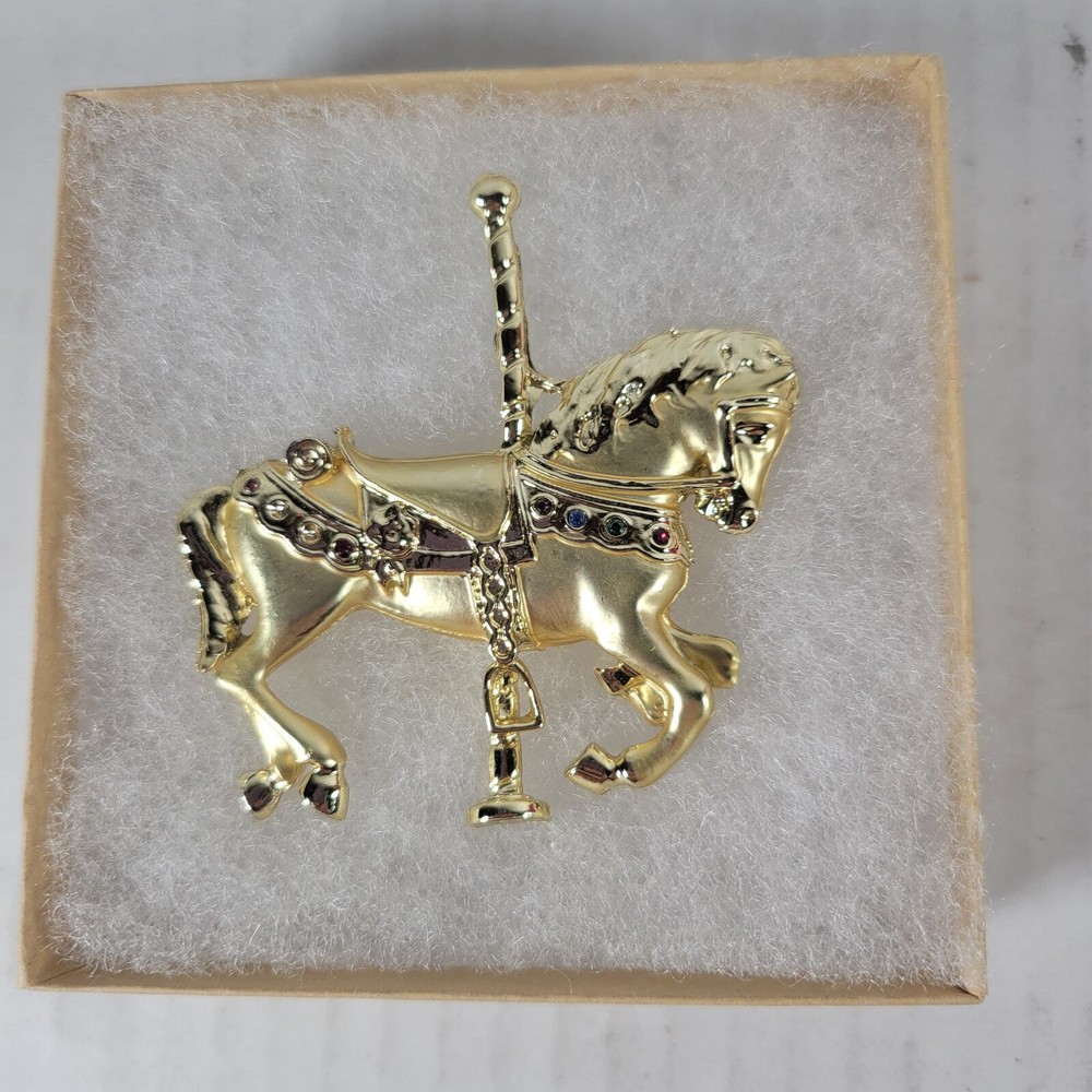 Gold Tone Carousel Horse Brooch Unsigned