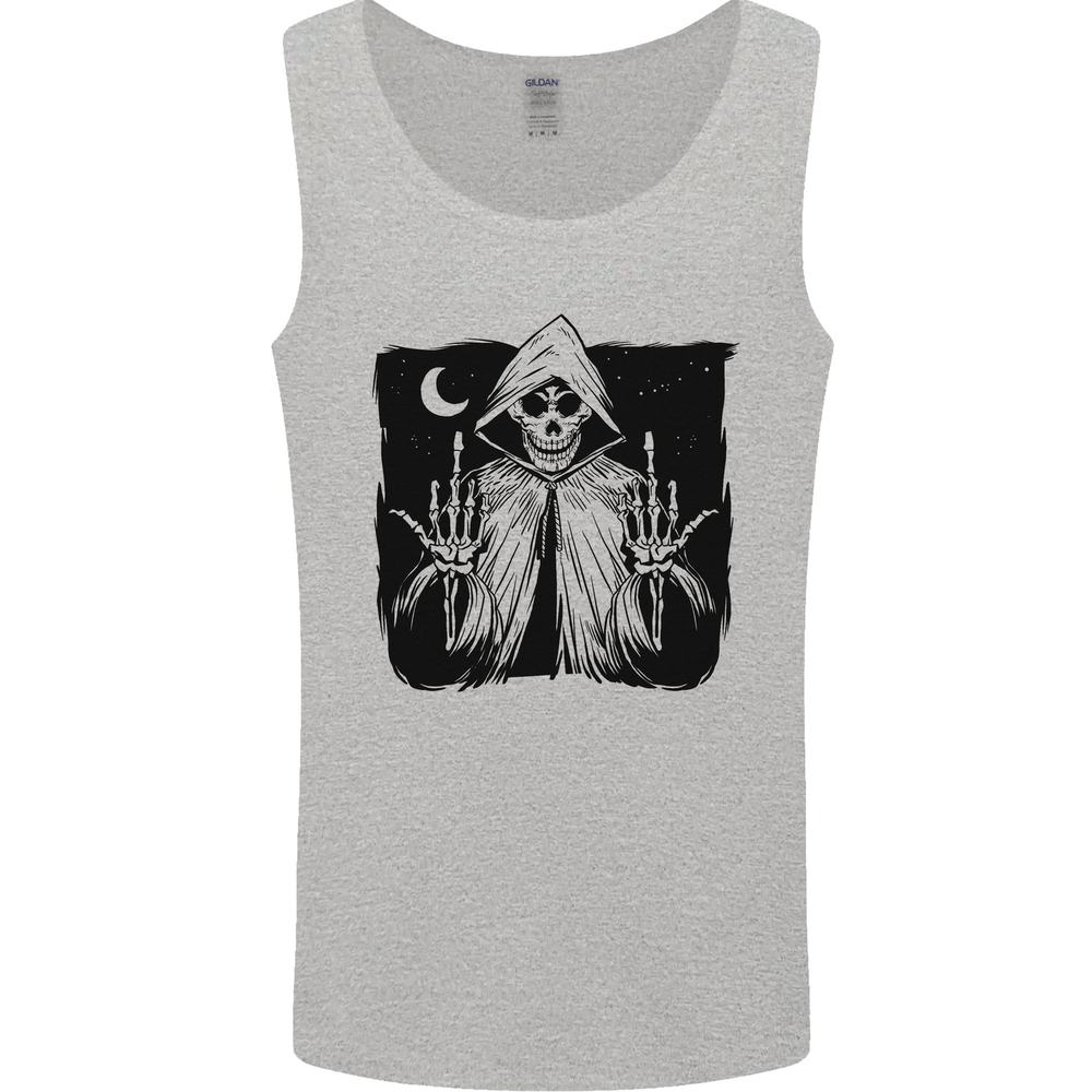 Grim Reaper Finger Flip Skull Biker Funny Mens Vest Tank Top