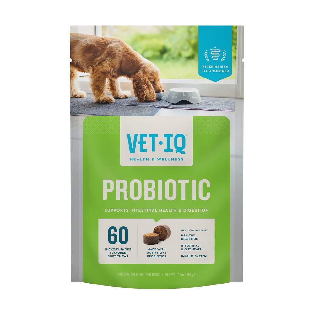 VetIQ Probiotic Supplement for Dogs, Hickory Smoke Flavor, 60 Soft Chews