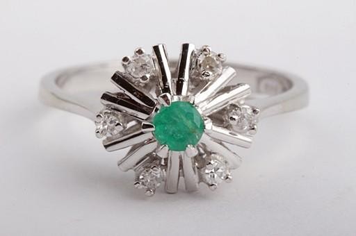 Emerald Ring 585 14k White Gold Diamonds Brilliant Fine *