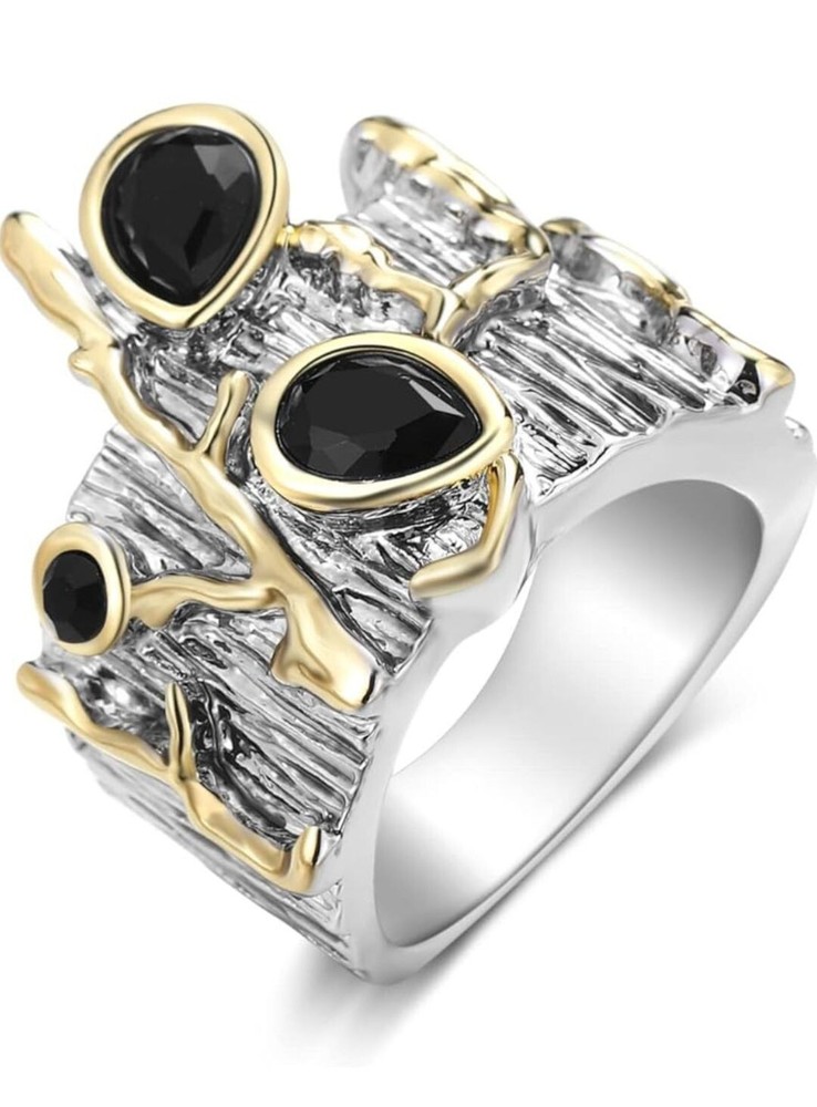 Vintage Style Chunky Statement Ring With Onyx