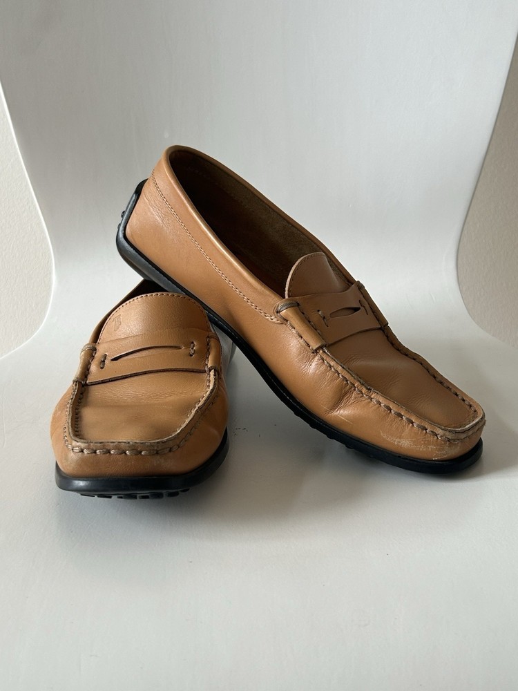 TOD'S Women's Penny Loafer Tan Brown Italian Leather  Shoes Size EU 36.5 US 6.