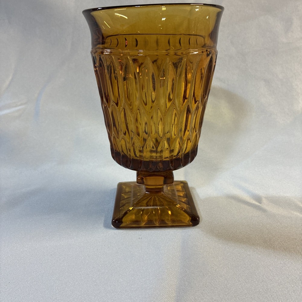 INDIANA AMBER GLASS   Mt. Vernon Water Footed Goblet Glass Square Base 6