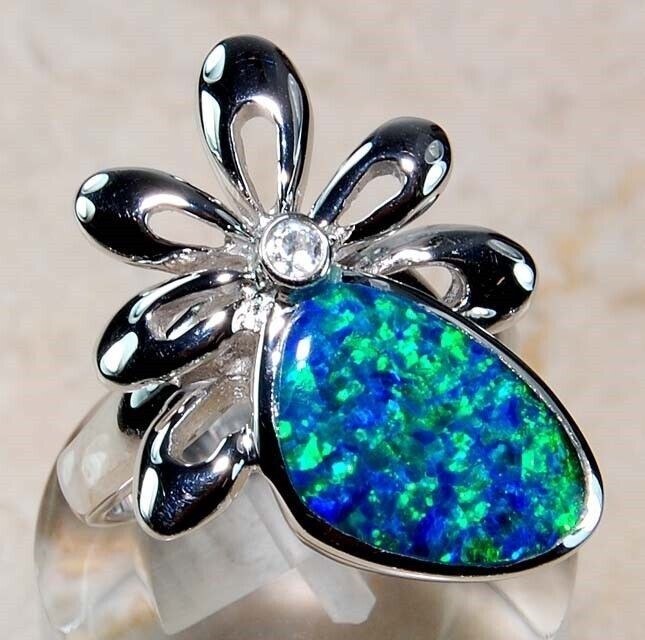 Australian Opal & Topaz 925 Sterling Silver Ring Size 6 DT2