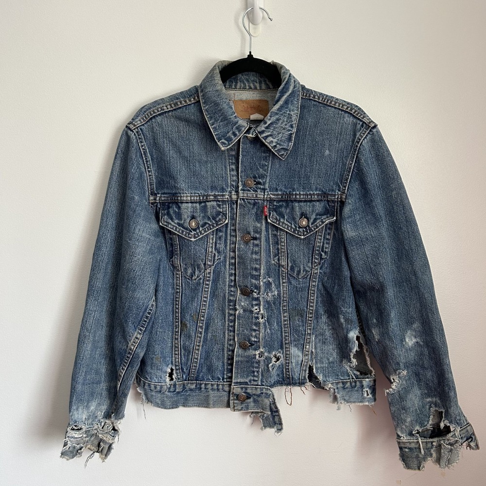 Vintage 80s Levi’s Type 3 Denim Jean Jacket Medium? USA Thrashed Distressed