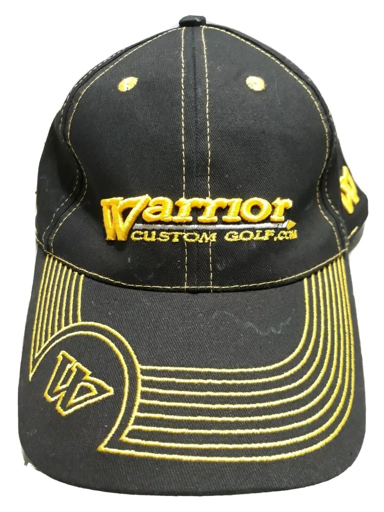 Warrior Custom Golf Black Gold Hat Strap Back Adjustable Cap Embroidered