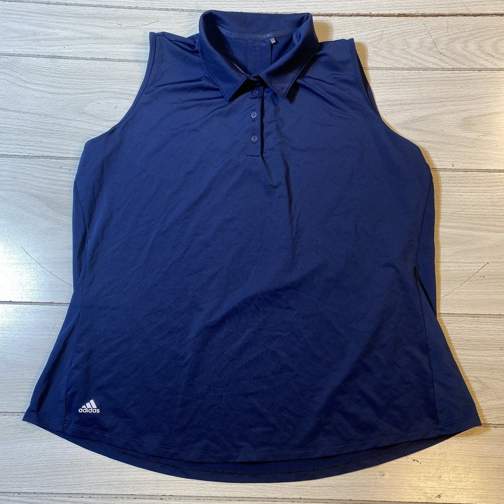 Adidas Sleeveless Polo Shirt Womens 2XL Blue Primegreen Golf Athletic Top NWOT!