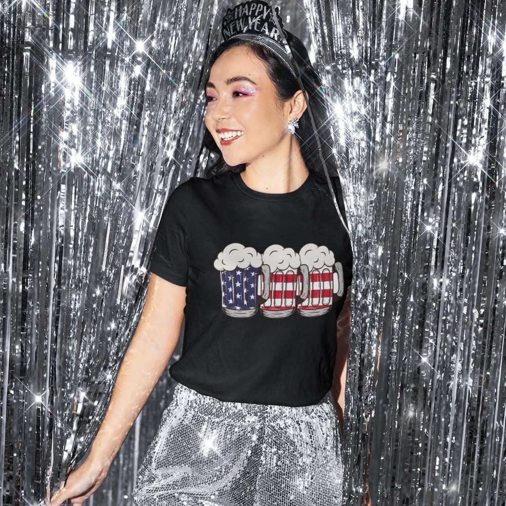 USA Beer Glass Printed Round Neck short sleeve T-Shirt for men and Women