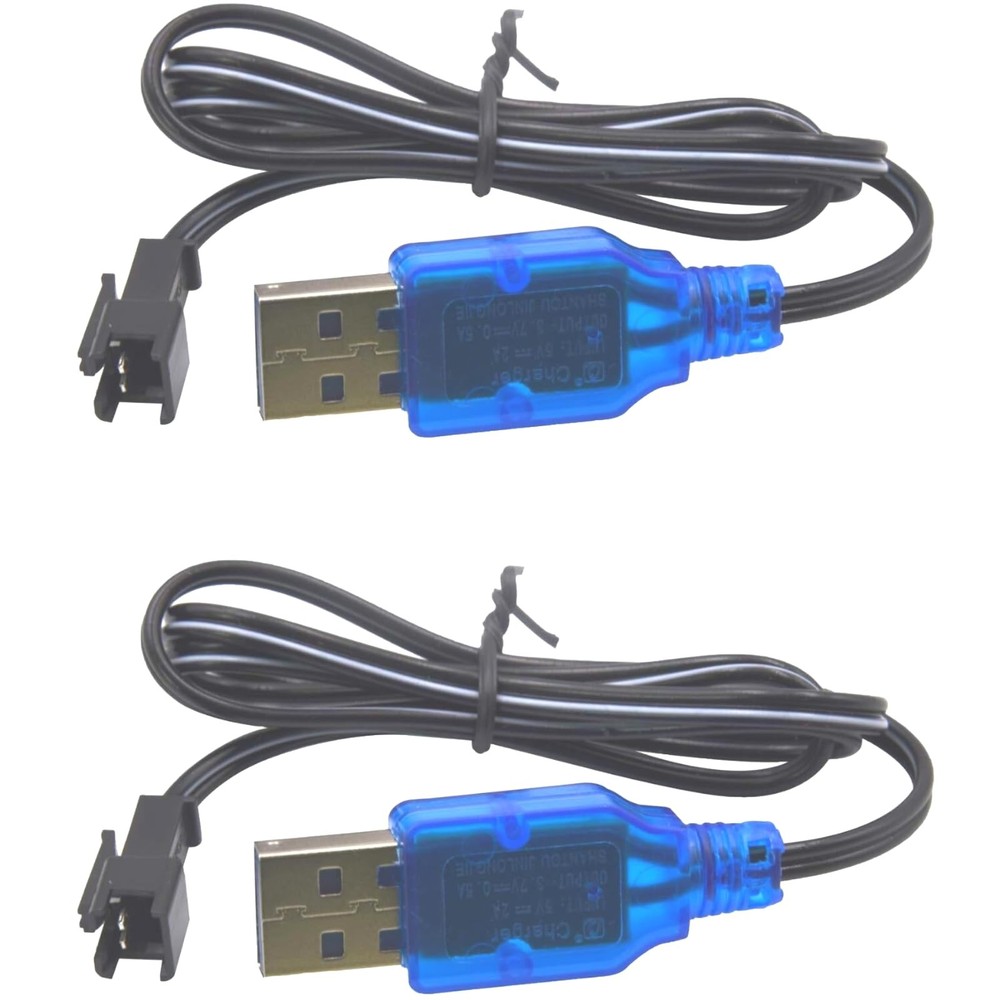 2 PackUniversal 3.7V USB Charger Cable with SM-2P Plug for Mini RC Cars, Blue