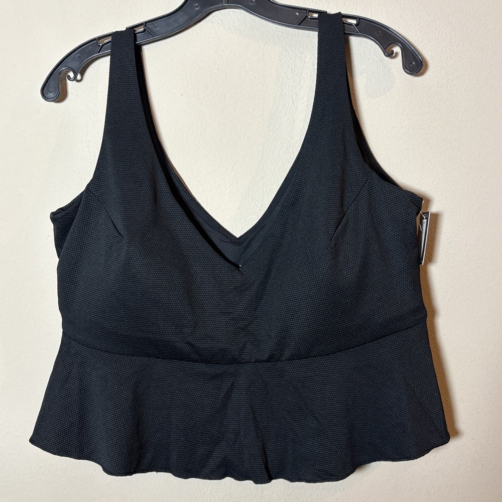 Spanx Swim pique longline flounce swim top Crop Tankini Black Size 2X Plus Size