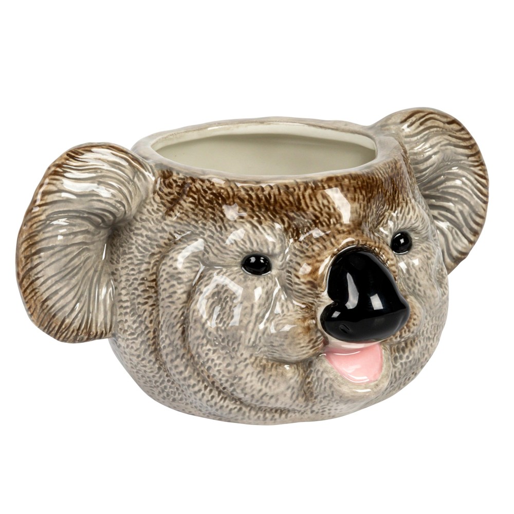 7.75 Inches Round Ceramic Koala Head, Holds 5 Inches Pot, Grey and Black Plan...