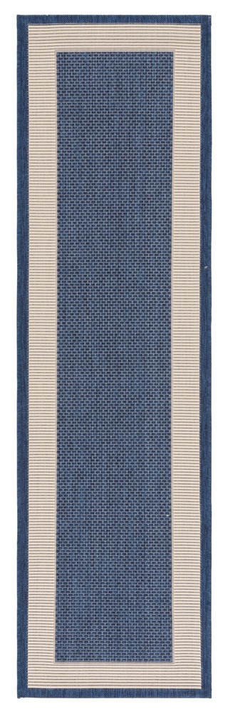 SAFAVIEH Courtyard Justine Bordered Indoor/Outdoor Runner Rug, Navy/Beige, 2'3