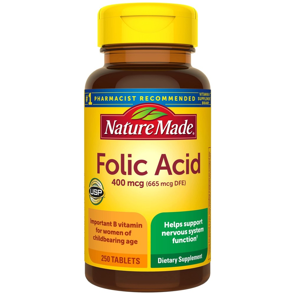 400mcg Folic Acid (665mcg DFE) 250 Tablets for Daily Support