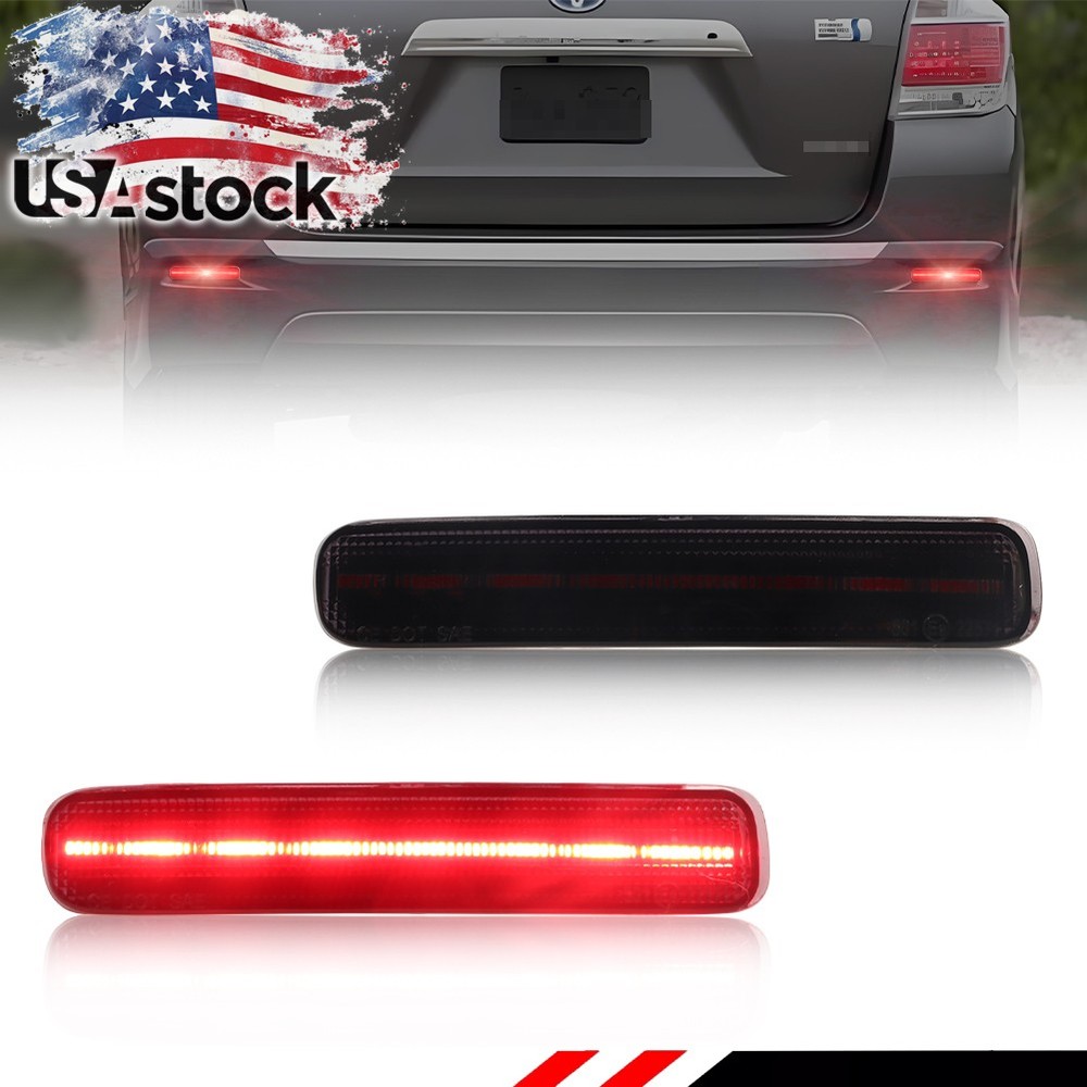 Smoke Red LED Rear Bumper Reflector Tail Brake Light For 11-13 Toyota Highlander