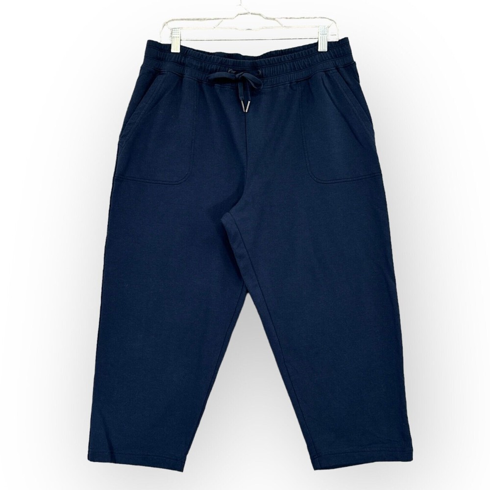 Members Mark Capri Pants Women Size L Blue French Terry Pockets Pull On Stretch-image