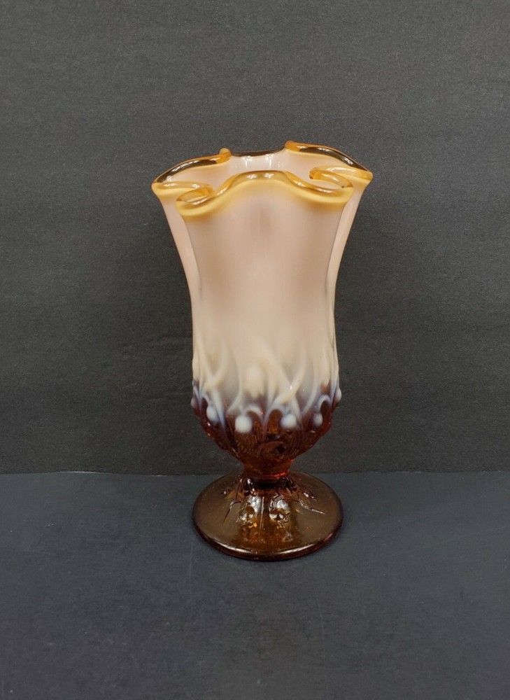 Fenton Cameo Opalescent Lily of the Valley Swung Glass 6.25