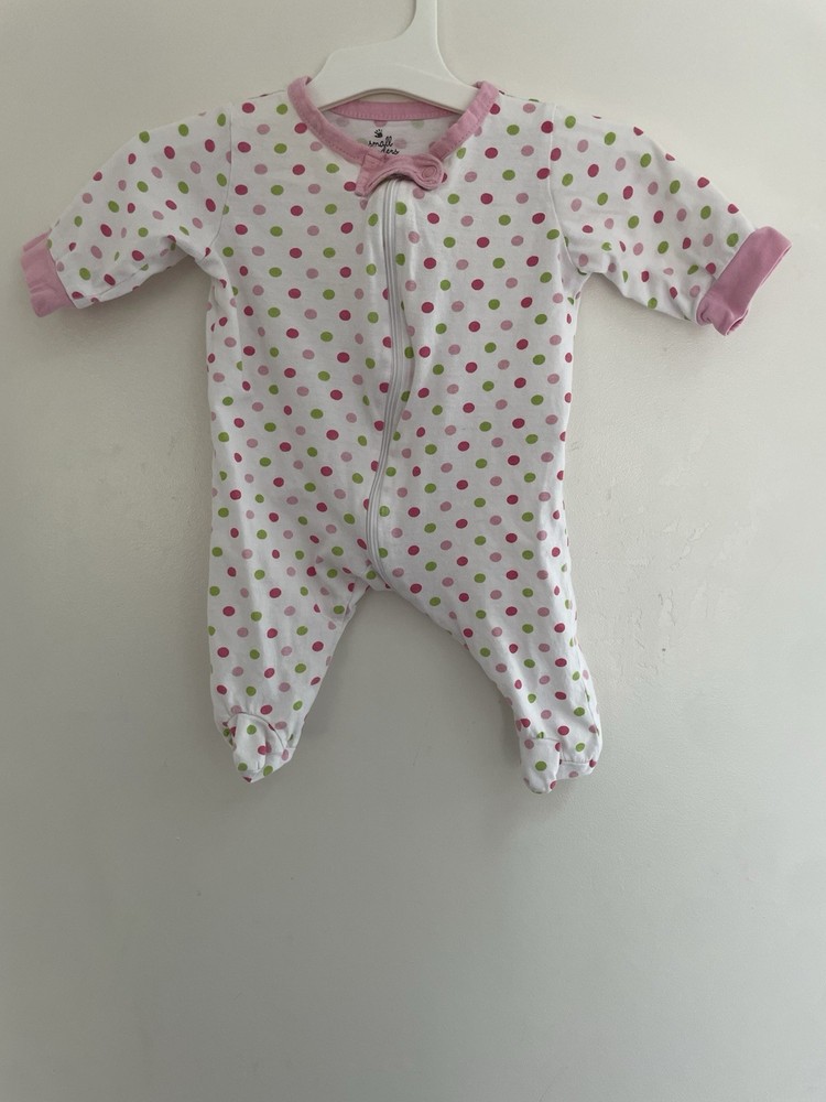 Small Wonders Baby Girl Colorful Polka Dot 100% Cotton Zip-Up 1-Piece White 0/3M