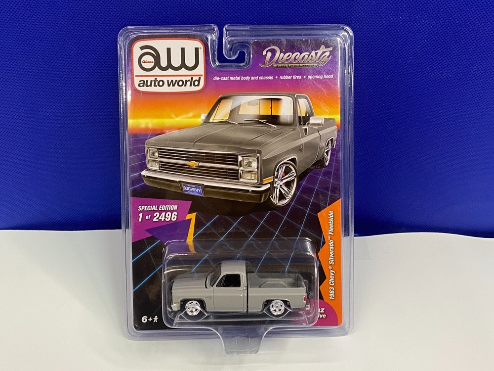 AUTOWORLD Diecastz Exclusive Gray 1983 Chevy Silverado Fleetside Collectible Model