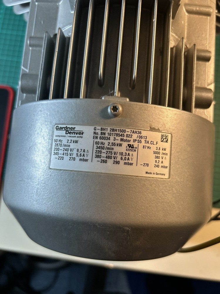 ELMO RIETSCHLE GARDNER DENVER 2BH1500-7AH36 SIDE CHANNEL COMPRESSOR VACUUM PUMP