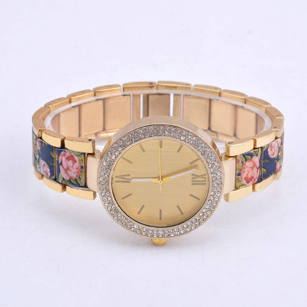 Stylish Printed Steel Women's Watch with Diamond Glass Mirror