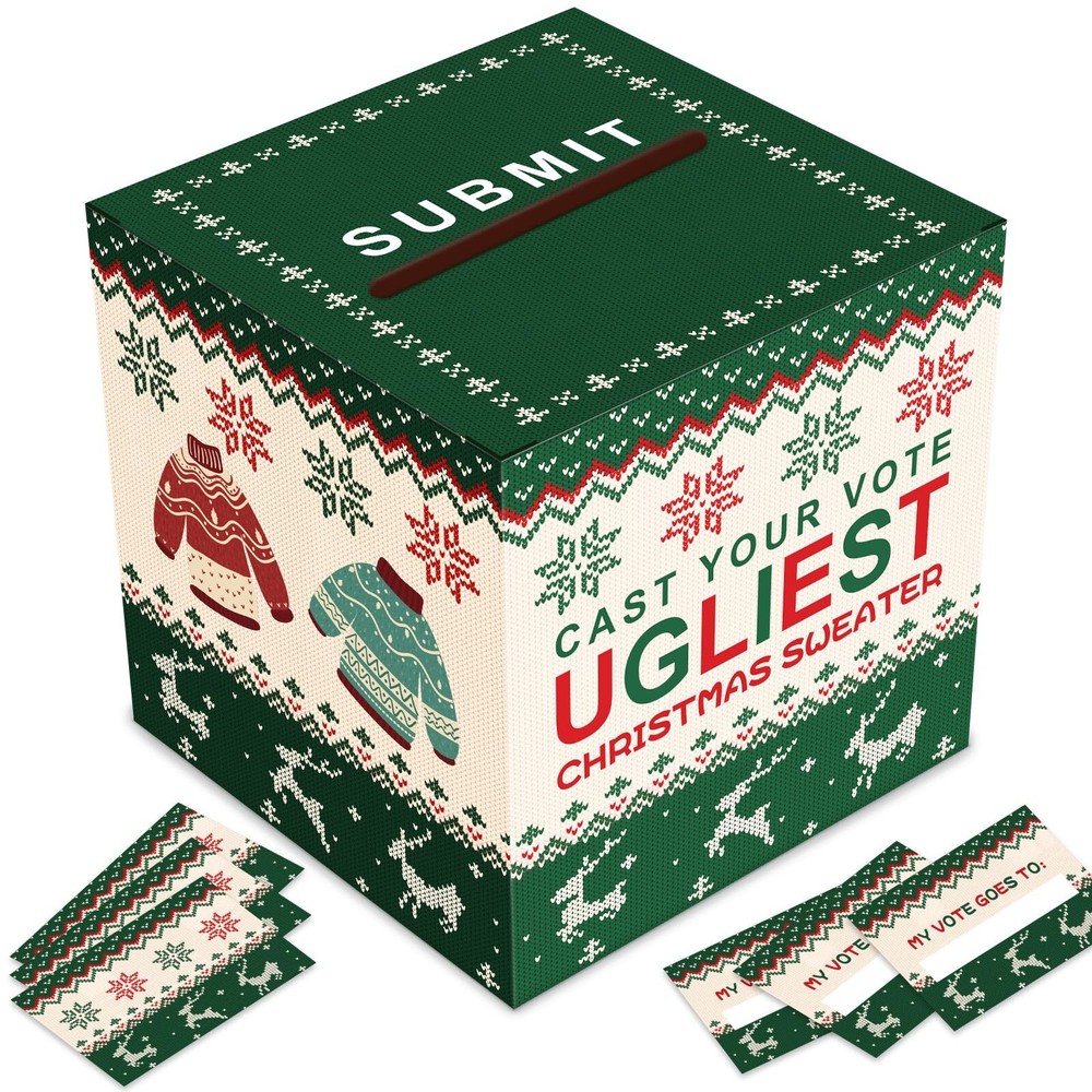 Christmas Ugly Sweater Contest Ballot Box Voting Cards Box Set with 50 Voting...